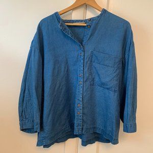 Everlane Women's The Linen Billow Blouse in Deep Blue XL